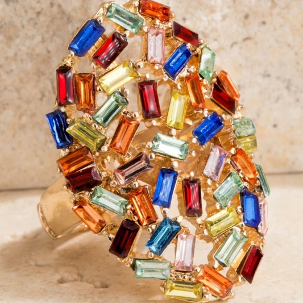 Multicolored Baguette Statement Ring - Picture 2 of 7